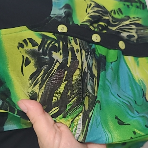 2 FOR💲1️⃣ ARDOISE Vibrantly Coloured Abstract Short-slv Tunic Top Sheer Overlay - Picture 10 of 14